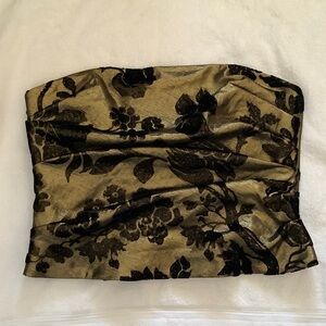 Floral Strapless Top in Gold and Black